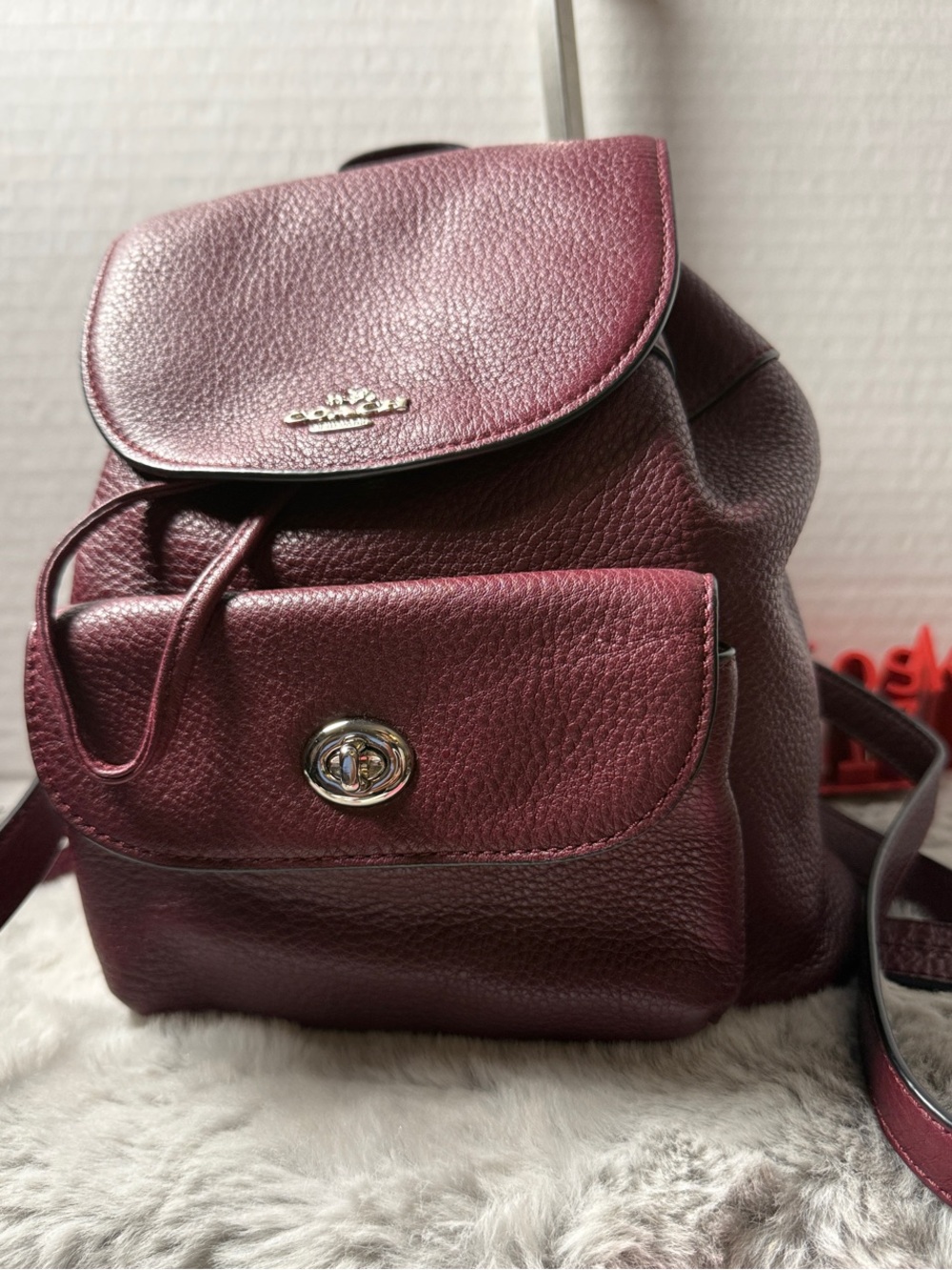 Coach Pebbled Leather Mini Billie Backpack in Burgundy